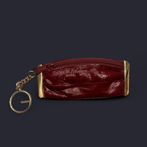 Vintage 90s Burgundy Red Eel Skin Leather Micro Coin Keychain w Gold Hardware